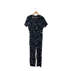 Piper & Scoot Women's Black Boho Whimsigoth Grunge Floral  Jumpsuit Size Large